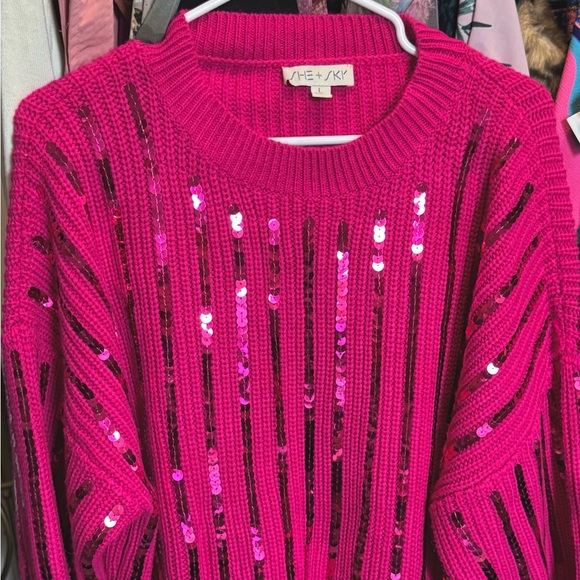 VICI Sequin Embellished Pink Oversize Sweater - Picture 2 of 9
